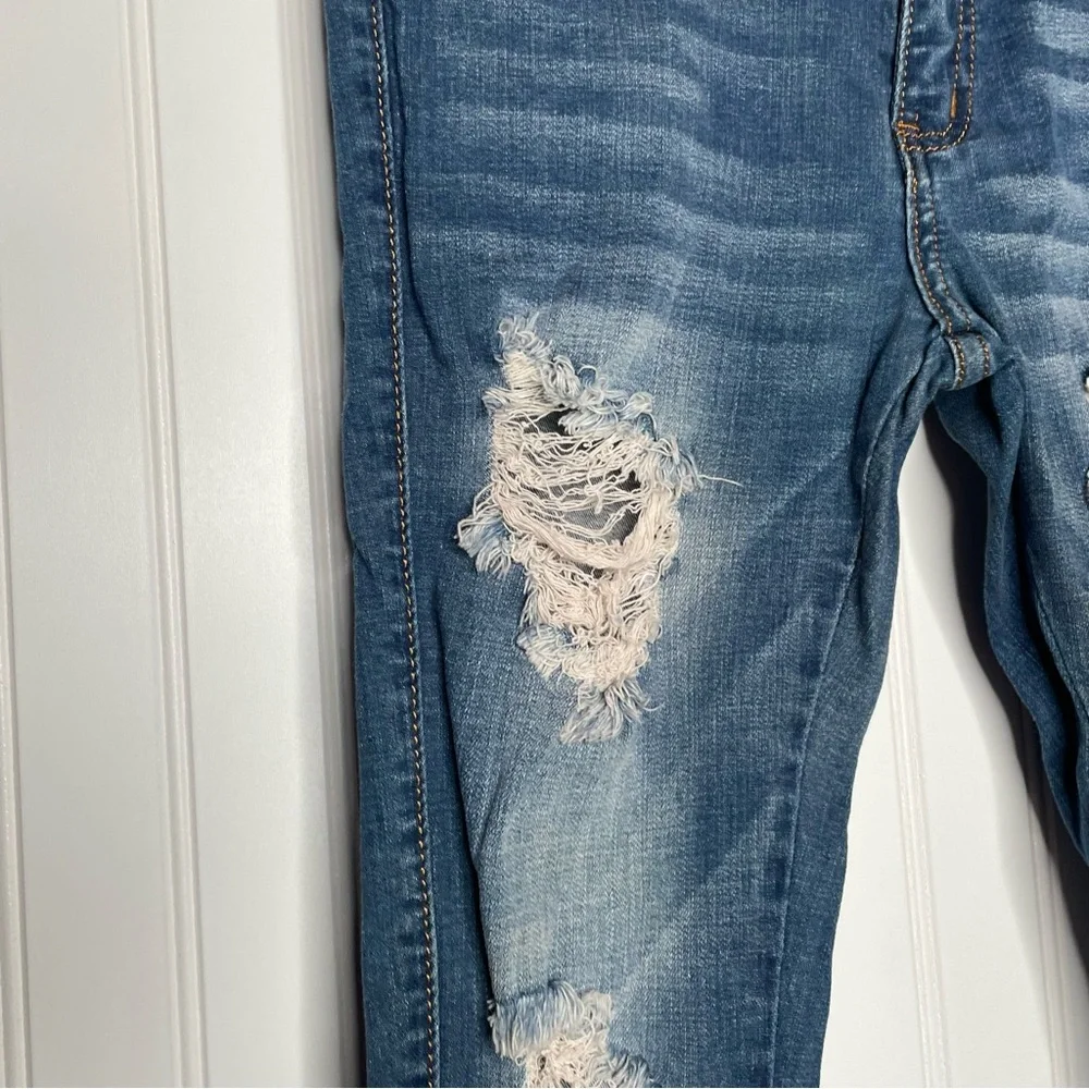 Machine Rose Embroidered Ripped Torn Skinny Jeans - Picture 5 of 9